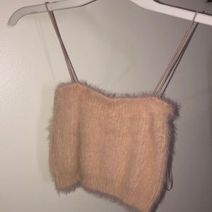 ZARA pink faux fur crop tank top